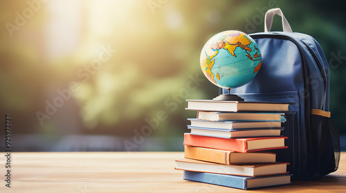 Stack of Books on a Desk with bag in a Study Environment