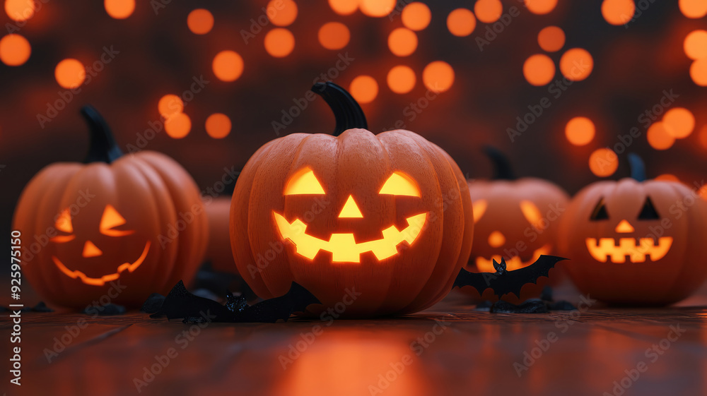 3d rendering halloween pumpkin background, detailed hyper realistic image