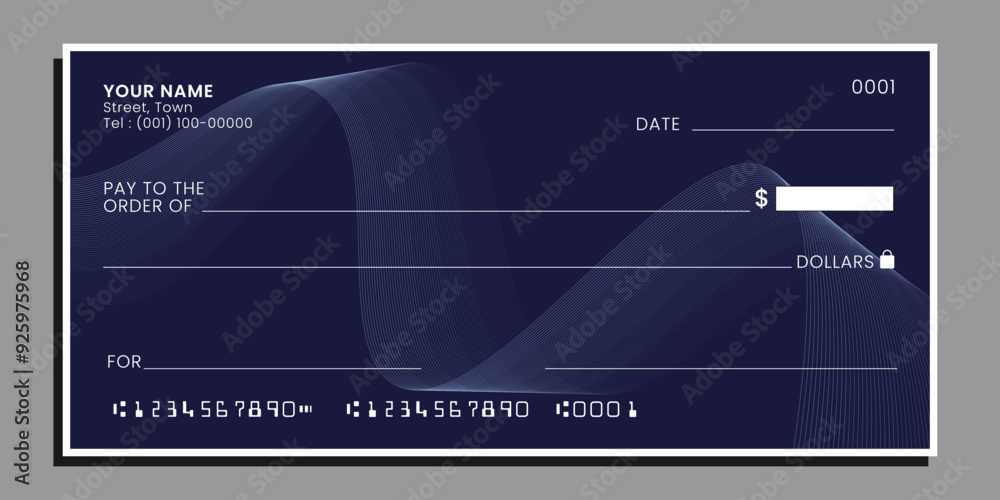 Naklejka premium Bank check, blank money cheque, checkbook template. Currency payment coupon, money check background. Vector