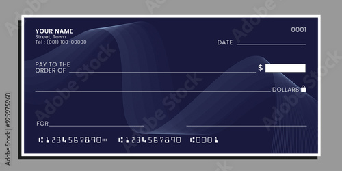 Bank check, blank money cheque, checkbook template. Currency payment coupon, money check background. Vector