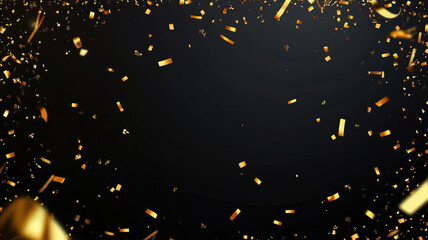 a black and gold background with confetti and streamers in the middle of the frame and a black background with confetti and gold confetti in the middle, high quality photo