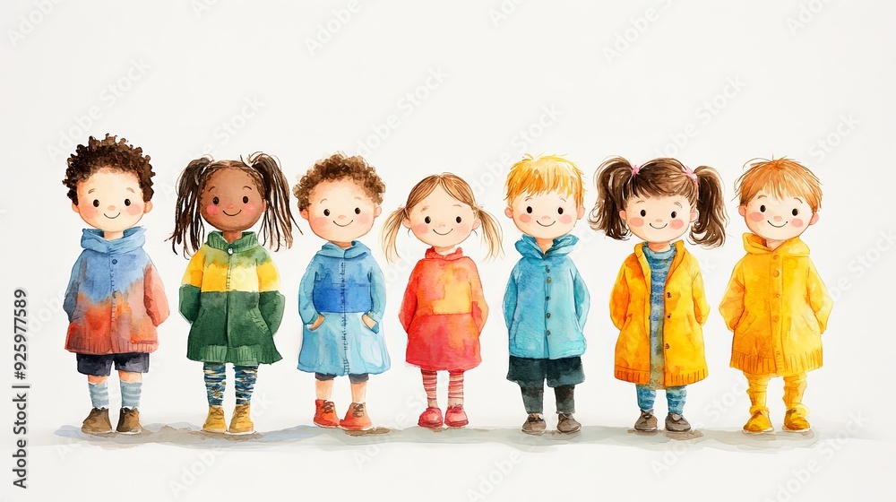 Joyful Gathering of Diverse Children in Spring Joyful Gathering of Diverse Children in Spring