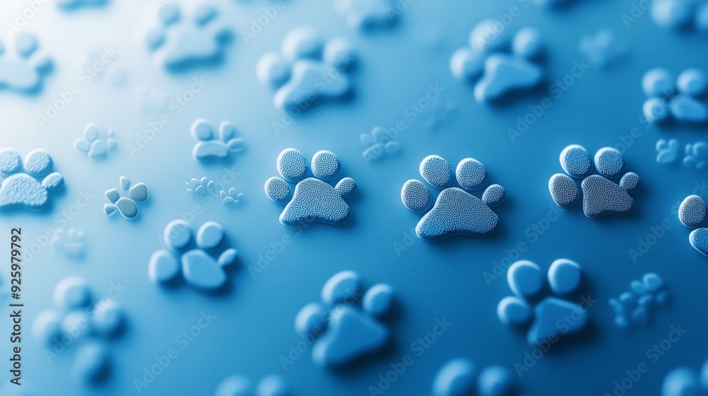 Paw prints in various sizes dot a soothing blue backdrop Paw prints in various sizes dot a soothing blue backdrop