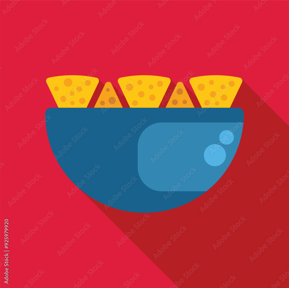 Blue bowl overflowing with delicious tortilla chips on red background Blue bowl overflowing with delicious tortilla chips on red background