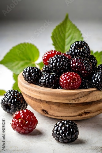 Still Life of Blackberry Fruit on White Background