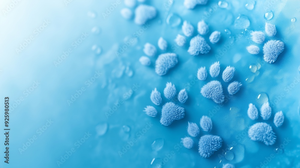 Paw prints appear on a tranquil blue surface with soft droplets