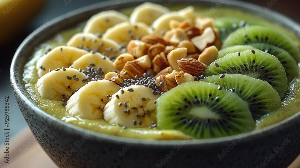 Close-up of a Smoothie Bowl with a Rich Creamy Texture and Fresh Toppings