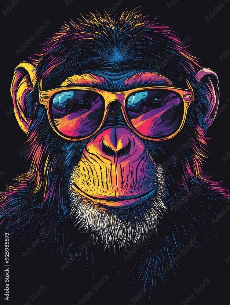 Playful Vibes. A Cool Chimpanzee with Sunglasses T-Shirt Design Playful Vibes. A Cool Chimpanzee with Sunglasses T-Shirt Design