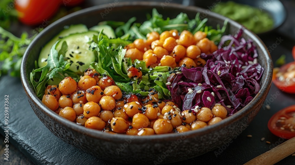 Close-up of a Vegan Bowl Filled with an Array of Plant-Based Ingredients Close-up of a Vegan Bowl Filled with an Array of Plant-Based Ingredients