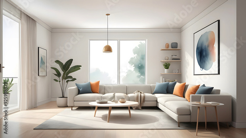 Architectural illustration of a living room.