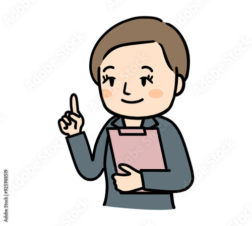 説明をするスーツ姿の中年女性