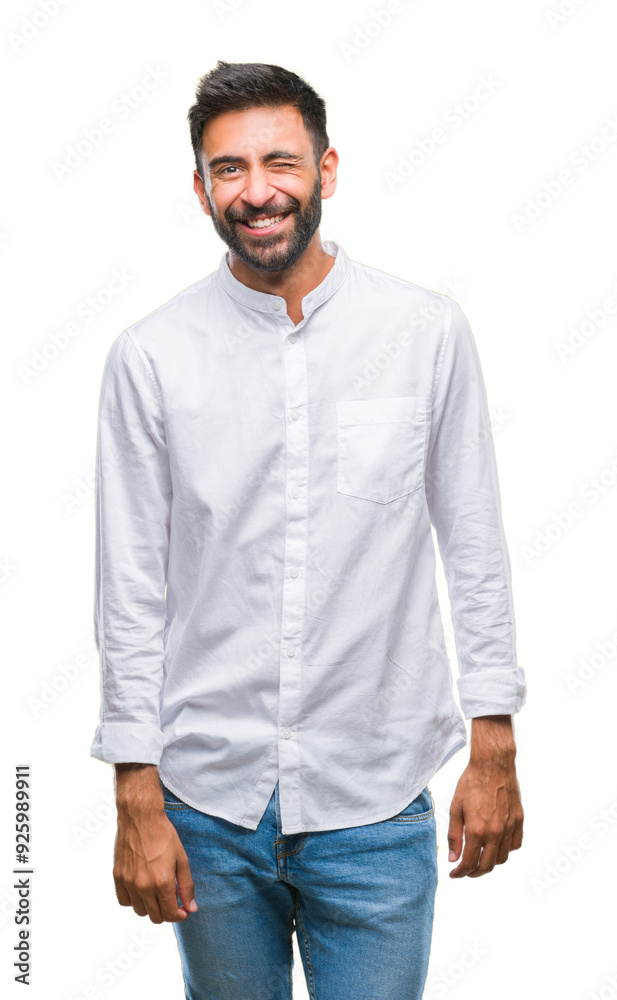 Adult hispanic man over isolated background winking looking at the camera with sexy expression, cheerful and happy face. Adult hispanic man over isolated background winking looking at the camera with sexy expression, cheerful and happy face.