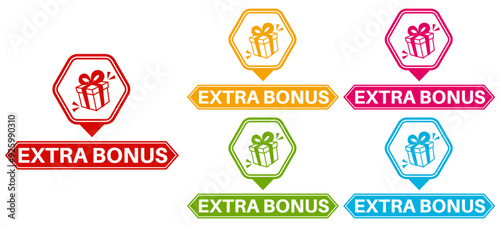 set Extra bonus label icon. free gift box icon template sticker design vector illustration