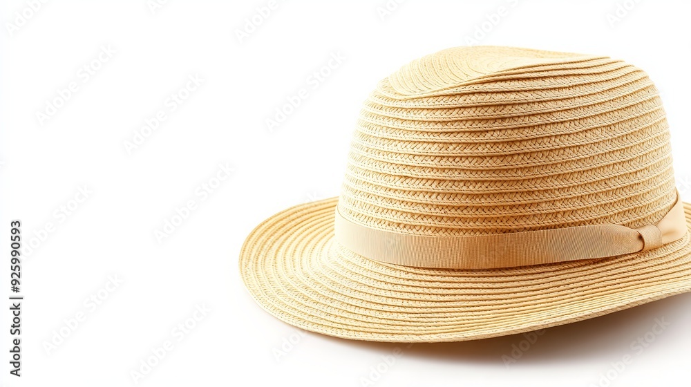 Elegant straw hat with a ribbon band, isolated on white background. Perfect for summer fashion, beachwear, and casual outings. Elegant straw hat with a ribbon band, isolated on white background. Perfect for summer fashion, beachwear, and casual outings.