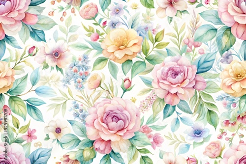 Wallpaper Mural Delicate flowers hand drawn. Seamless pattern with dahlia, roses, anemones. digital printing textile pattern wallpaper
 Torontodigital.ca