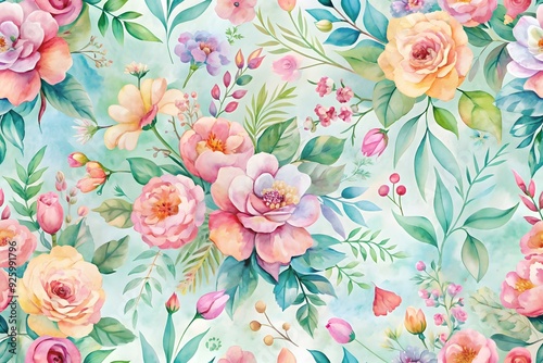 Wallpaper Mural Delicate flowers hand drawn. Seamless pattern with dahlia, roses, anemones. digital printing textile pattern wallpaper
 Torontodigital.ca