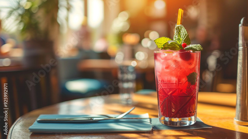 sweet and cold Strawberry Basil Soda on the table