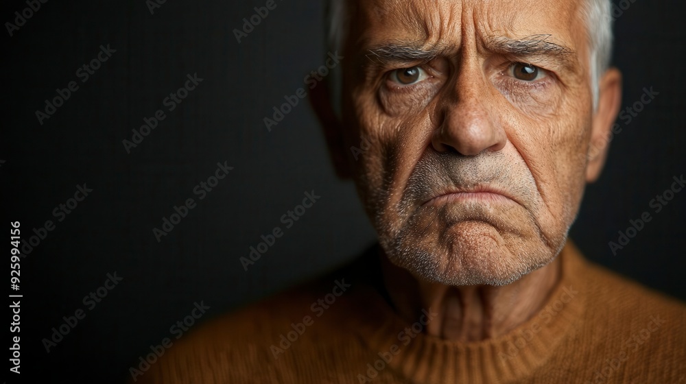 An elderly man glaring, lips tightly pursed, nostrils flaring in disgust, shot under harsh, overhead lighting An elderly man glaring, lips tightly pursed, nostrils flaring in disgust, shot under harsh, overhead lighting