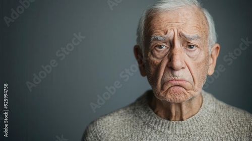 An elderly man glaring, lips tightly pursed, nostrils flaring in disgust, shot under harsh, overhead lighting