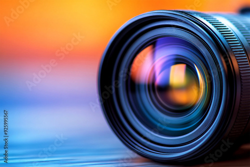 Close-Up of Camera Lens with Vibrant Background