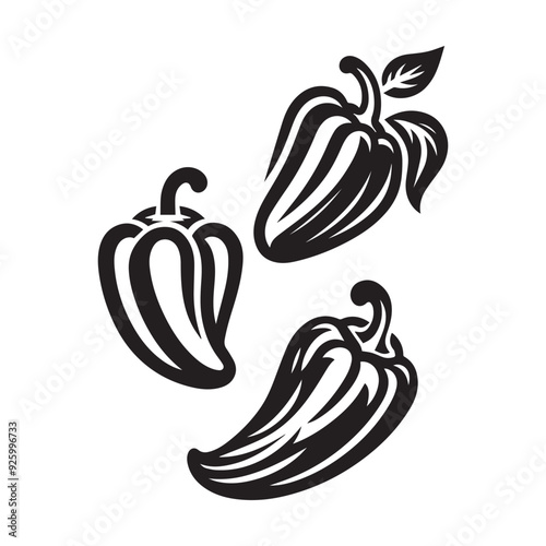 Simple black and white capsicum vector silhouette