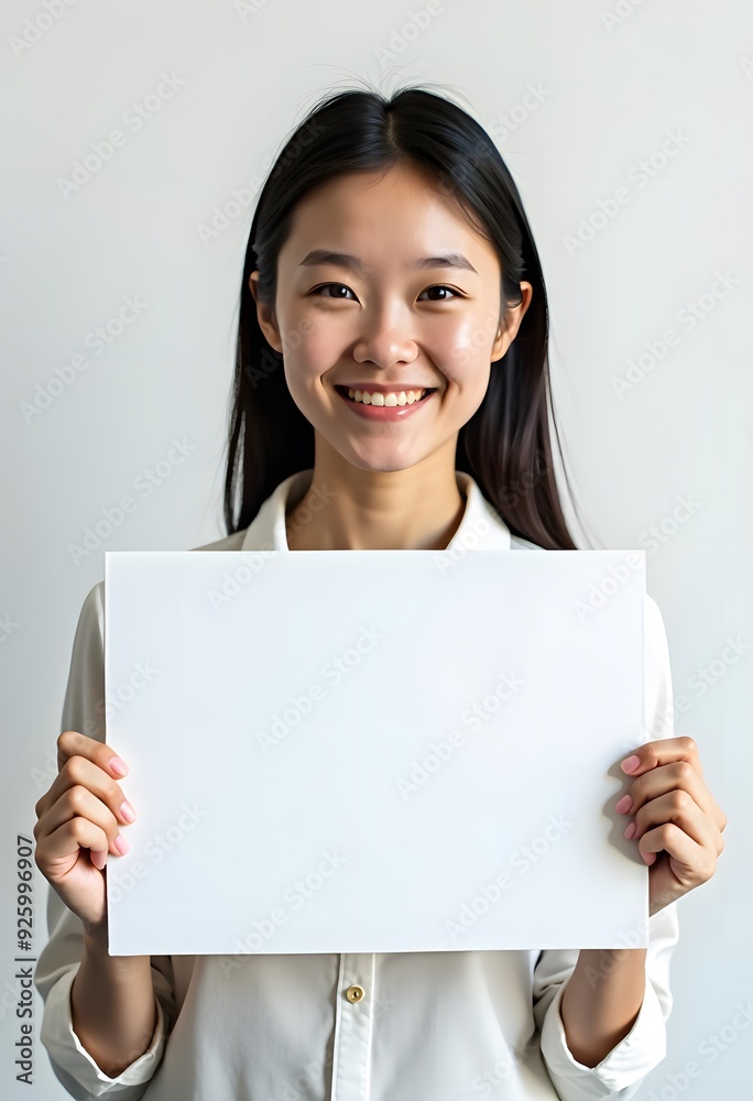 Professional Woman Holding Blank Sign in Business Attire for Customizable Corporate Message or Branding Professional Woman Holding Blank Sign in Business Attire for Customizable Corporate Message or Branding