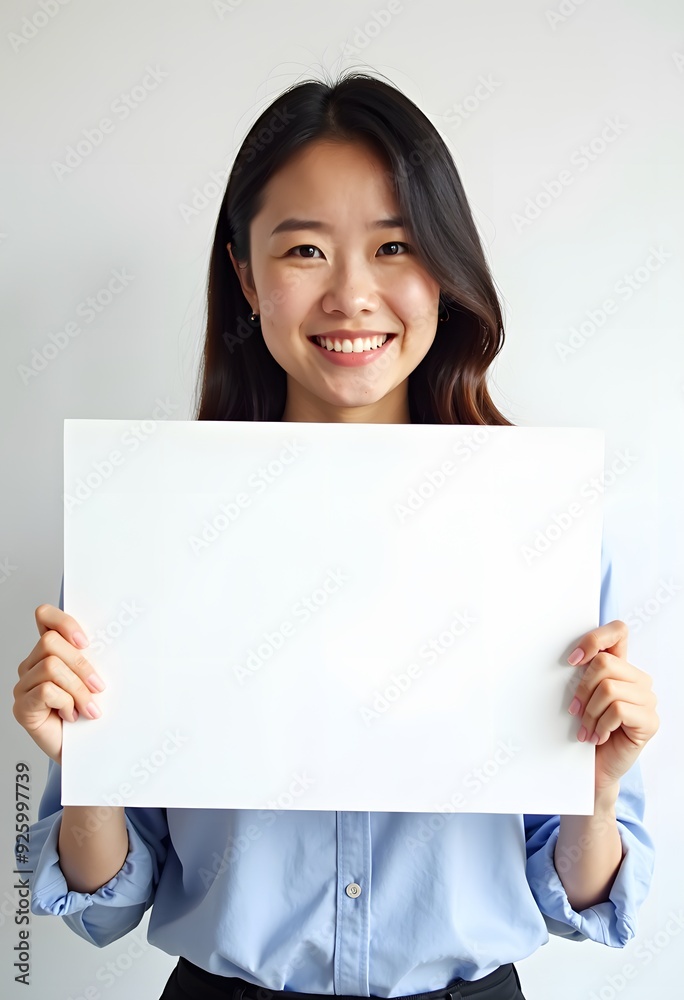Professional Woman Holding Blank Sign in Business Attire for Customizable Corporate Message or Branding Professional Woman Holding Blank Sign in Business Attire for Customizable Corporate Message or Branding
