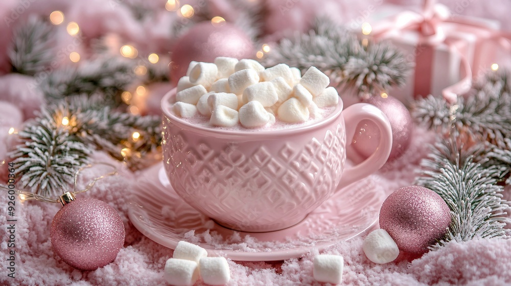 Festive Christmas Background with Fir Branches, Lights, Confetti on Pink Backdrop. Copy Space for Holiday Greetings and Decor Concepts. Festive Christmas Background with Fir Branches, Lights, Confetti on Pink Backdrop. Copy Space for Holiday Greetings and Decor Concepts.