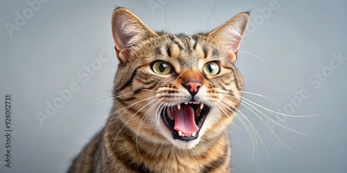 A cat displaying its teeth in an aggressive manner, cat, teeth, aggressive, mouth, open, feline, pet, animal