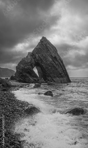 Dramatic Blackchurch rock at Mouthmill beach near Clovelly on the Hartland Peninsular north Devon coast south England UK photo