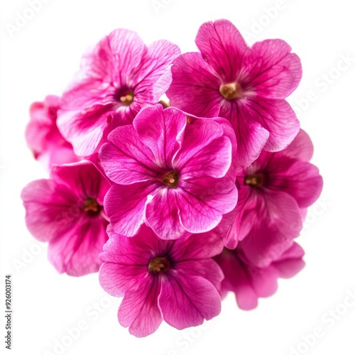 close up of bright pink flower Primula on an isolated white background