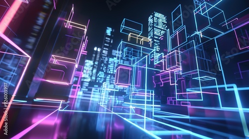 Wallpaper Mural Futuristic cityscape with neon lights and tall buildings Torontodigital.ca