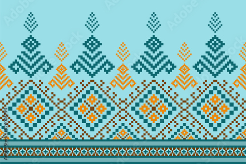 Seamless geometric pattern cross stitch pattern and Pixel ethnic pattren Design for cross stitch, ethnic, fabric, pattern, embroidery, motive cross stitch folk retro pixel, craft abstract batik.