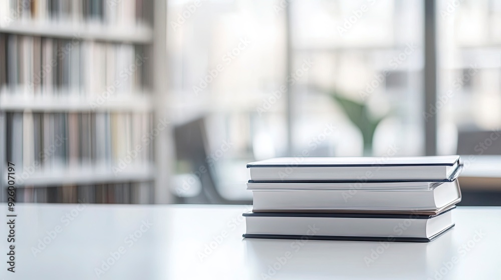 Cropped shot of white table with books, stationery and copy space in blurred study room. generative ai Cropped shot of white table with books, stationery and copy space in blurred study room. generative ai
