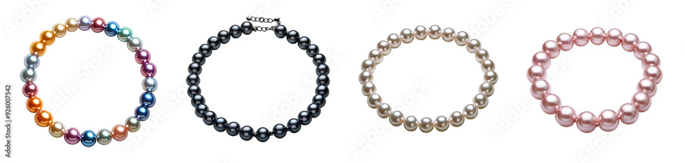 Colorful pearl bracelets in various shades elegant fashion accessories transparent background Colorful pearl bracelets in various shades elegant fashion accessories transparent background