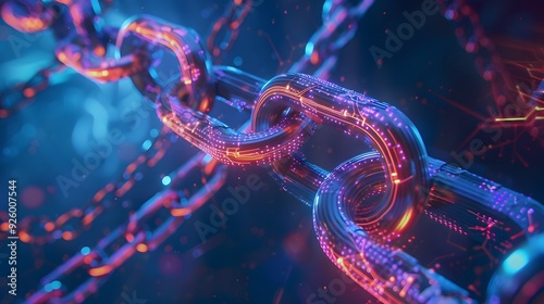 Blockchain technology concept, digital links, cybersecurity network, futuristic data chain