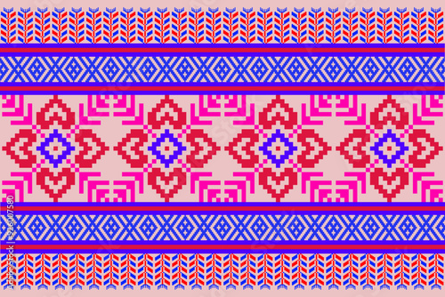 Traditional cross stitch needlework Geometric ethnic pattern . pixel horizontal Seamless vector Native ethnic pattern cross stitch border fabric clothing textile knitwear print texture