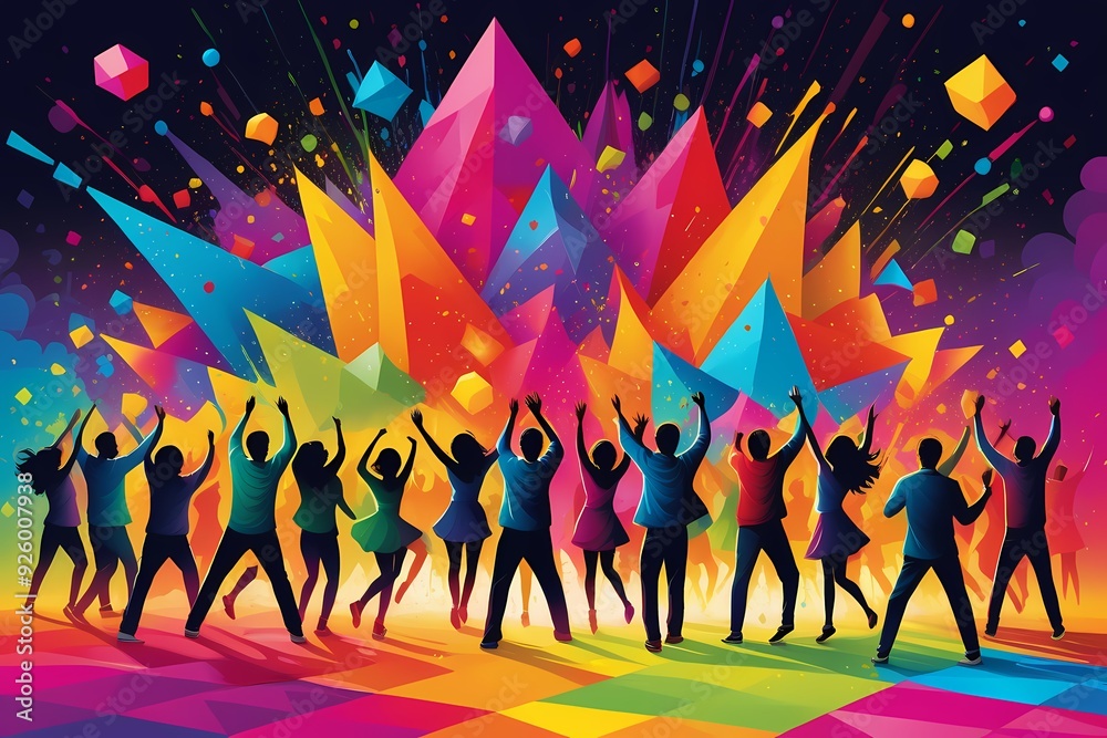 People enjoying at party colorful background, People silhouette People enjoying at party colorful background, People silhouette