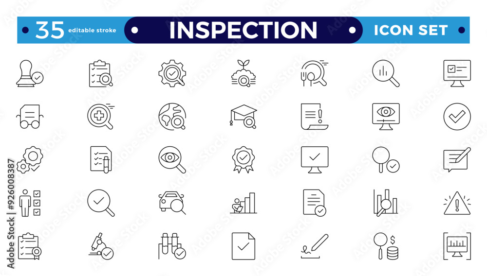 Inspection web icons set in thin line design. Pack of inspection, hire, calculation money, coaching, protection, cooperation, success, task, and other Editable stroke outline icons. pictograms.
Inspection web icons set in thin line design. Pack of inspection, hire, calculation money, coaching, protection, cooperation, success, task, and other Editable stroke outline icons. pictograms.