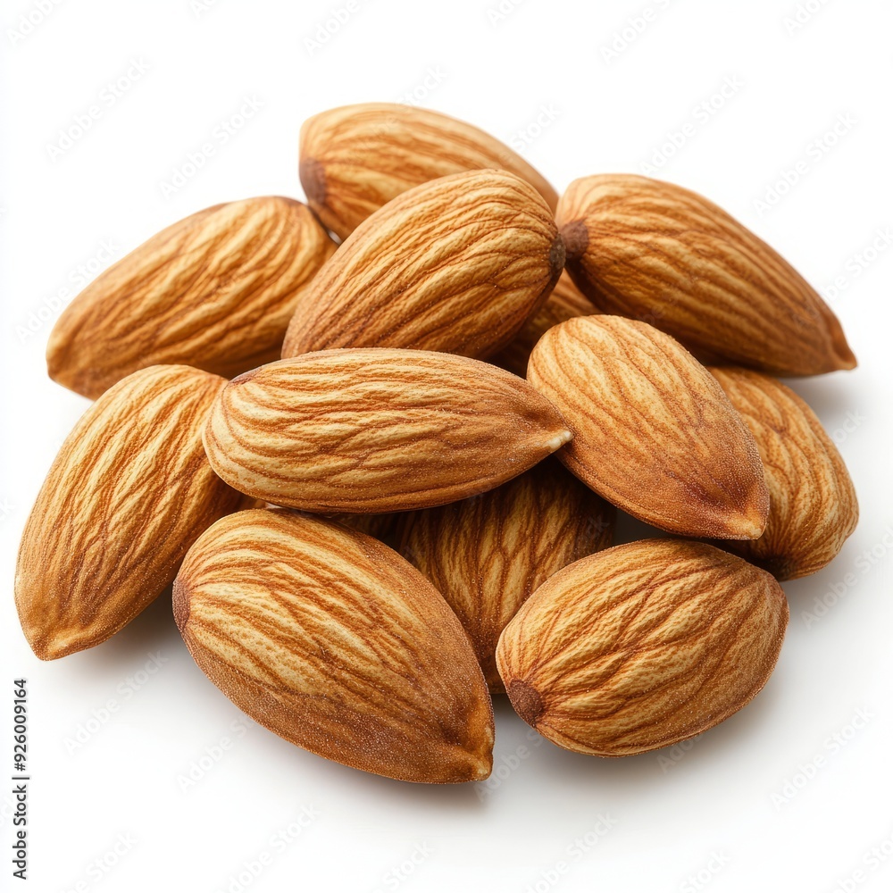 close up of Almonds on an isolated white background close up of Almonds on an isolated white background