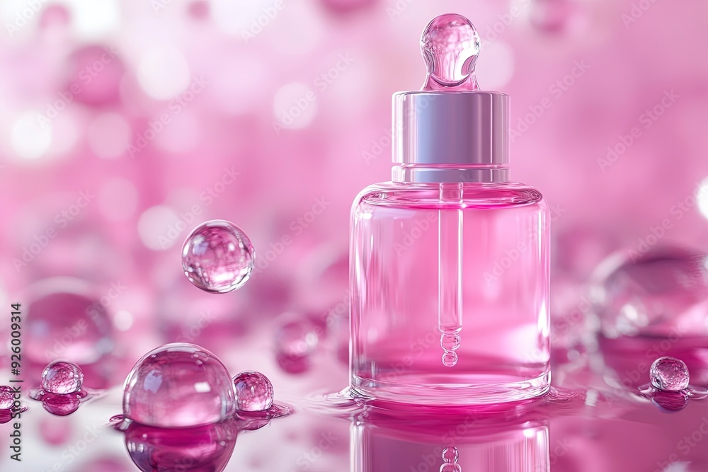 Drops pink serum, cream, and lotion drop into skin cells for UV protection, Ultraviolet shield reflection. repair skin care concept. Generative ai Drops pink serum, cream, and lotion drop into skin cells for UV protection, Ultraviolet shield reflection. repair skin care concept. Generative ai