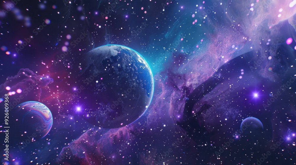 Obraz premium Digital universe with planets and stars.