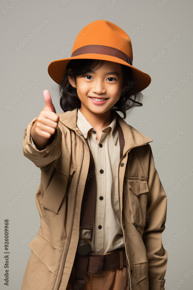 young Asian kid wearing a beige outfit is pointing to the camera, isolated on a white isolated background young Asian kid wearing a beige outfit is pointing to the camera, isolated on a white isolated background