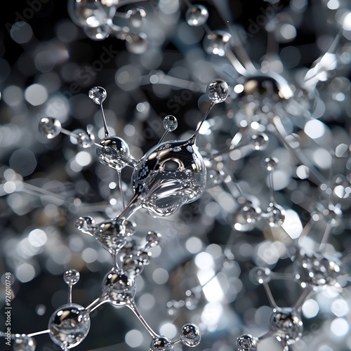 Abstract view of a silver, crystalline structure.