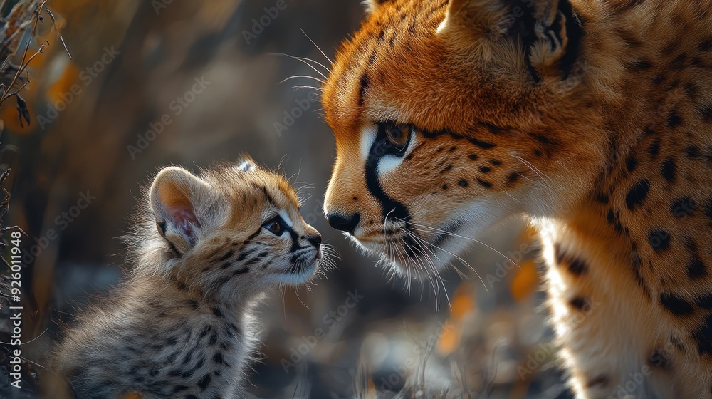 Fototapeta premium Cheetah Mother and Cub Bonding