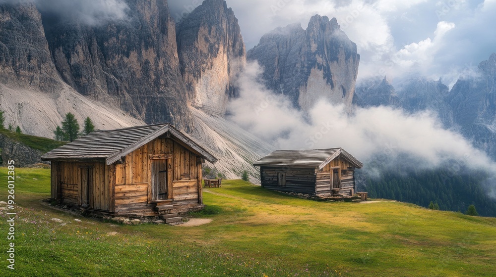 Wooden Cabins in a Mountainous Landscape Wooden Cabins in a Mountainous Landscape