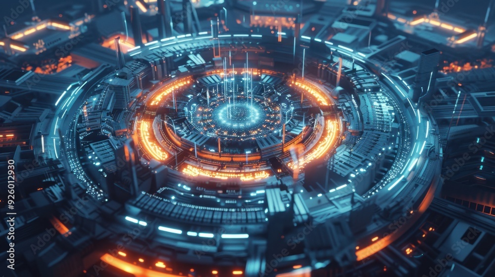 Obraz premium Nuclear reactor core with glowing elements.
