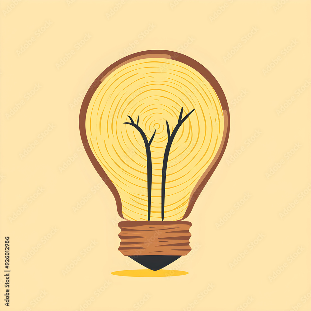 Bright light bulb with tree rings, ideas developing over time