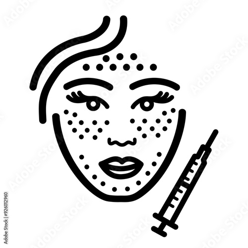 Facial Woman Beauty Procedure Line Icon. Injection  Linear Pictogram. Girl Face Skin Care Outline Icon. Editable Stroke. Isolated Vector Illustration Female face, beauty injection, syringe Cosmetology