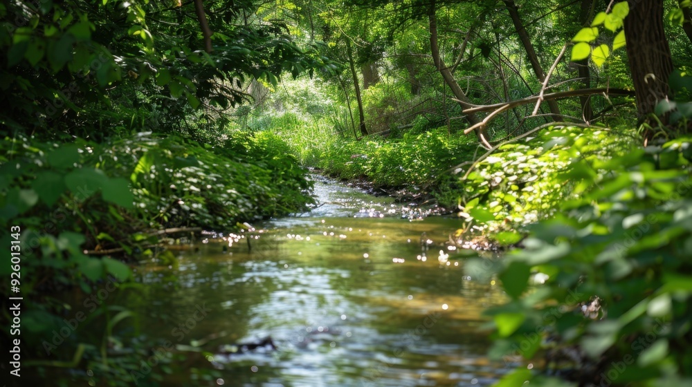 Overgrown banks framing a winding stream. Overgrown banks framing a winding stream.